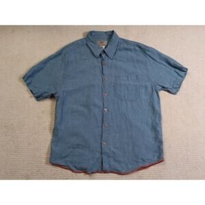 Territory Ahead Button Up Short Sleeve Shirt Mens XL 100% Linen Blue